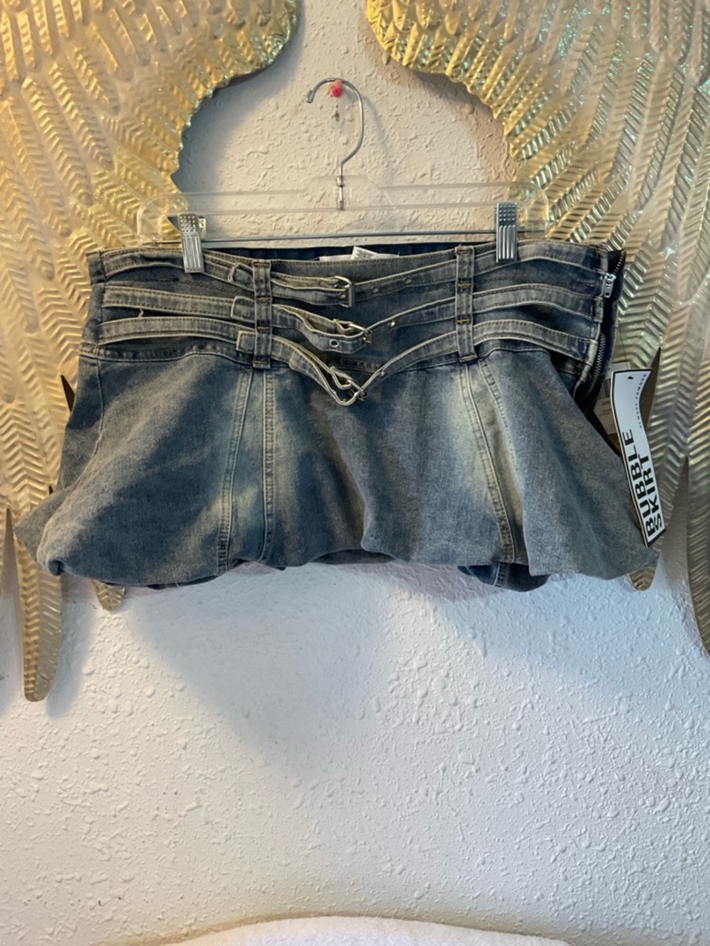 Almost famous. Blue Denim Skirt with Belted Detail Bubble Skirt Y2K